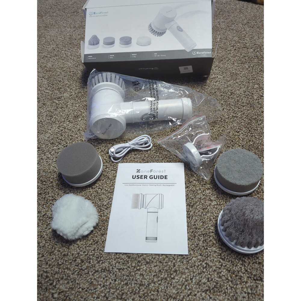 Zane Forest Electric Spin Scrubber – 5 Brush Heads, Cordless, Multi-Room Cleaner